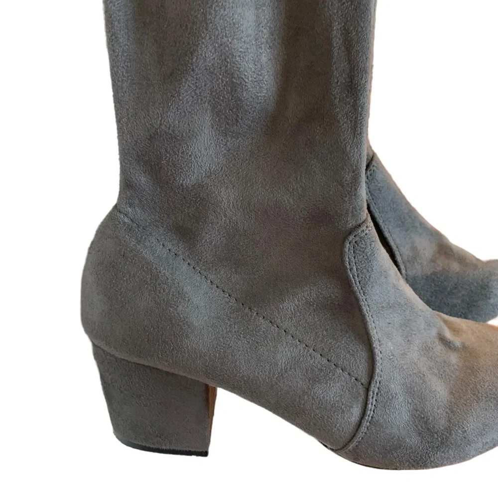 Gray faux suede over the knee boots block 2.5” heel size - Picture 10 of 16